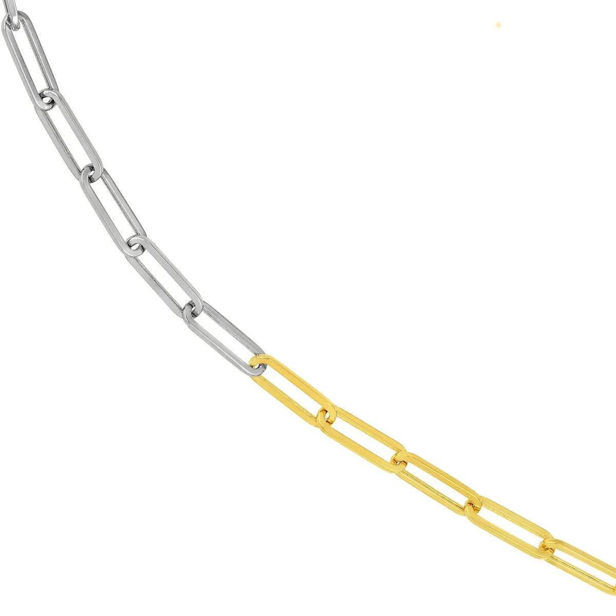 14K Two Tone Gold Hollow 50/50 Paperclip Necklace