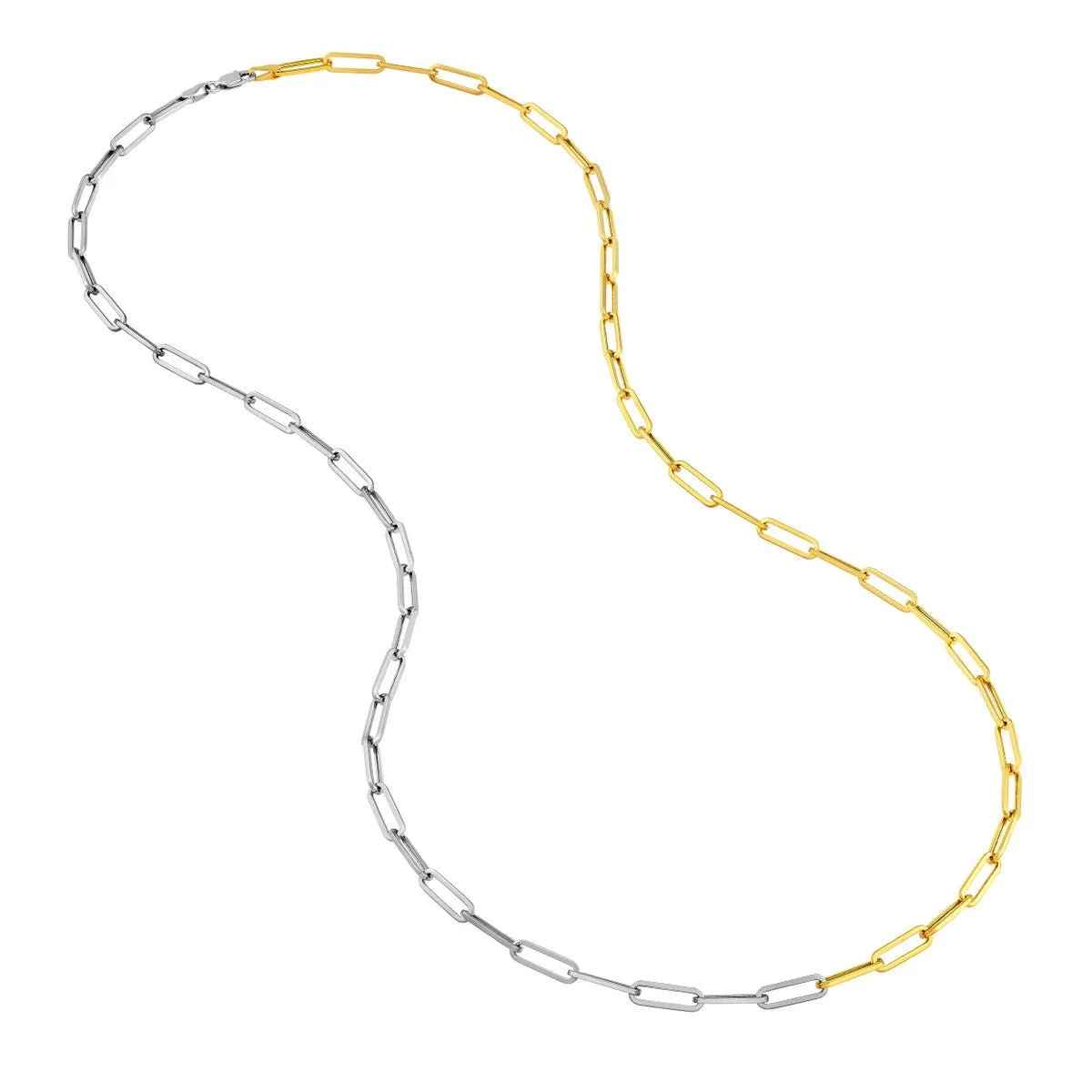 14K Two Tone Gold Hollow 50/50 Paperclip Necklace