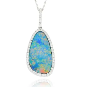 14k White Gold Australian Opal and Diamond Accented Necklace