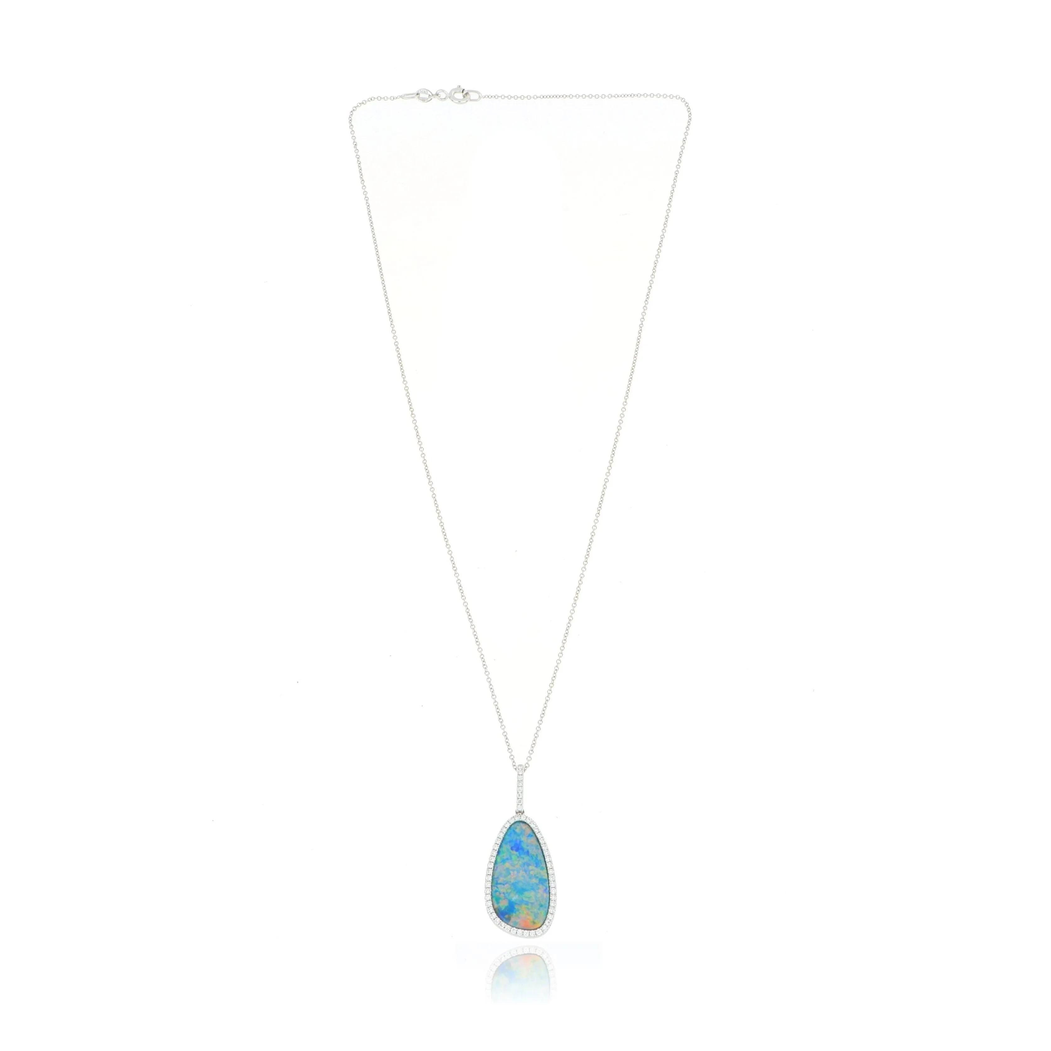 14k White Gold Australian Opal and Diamond Accented Necklace