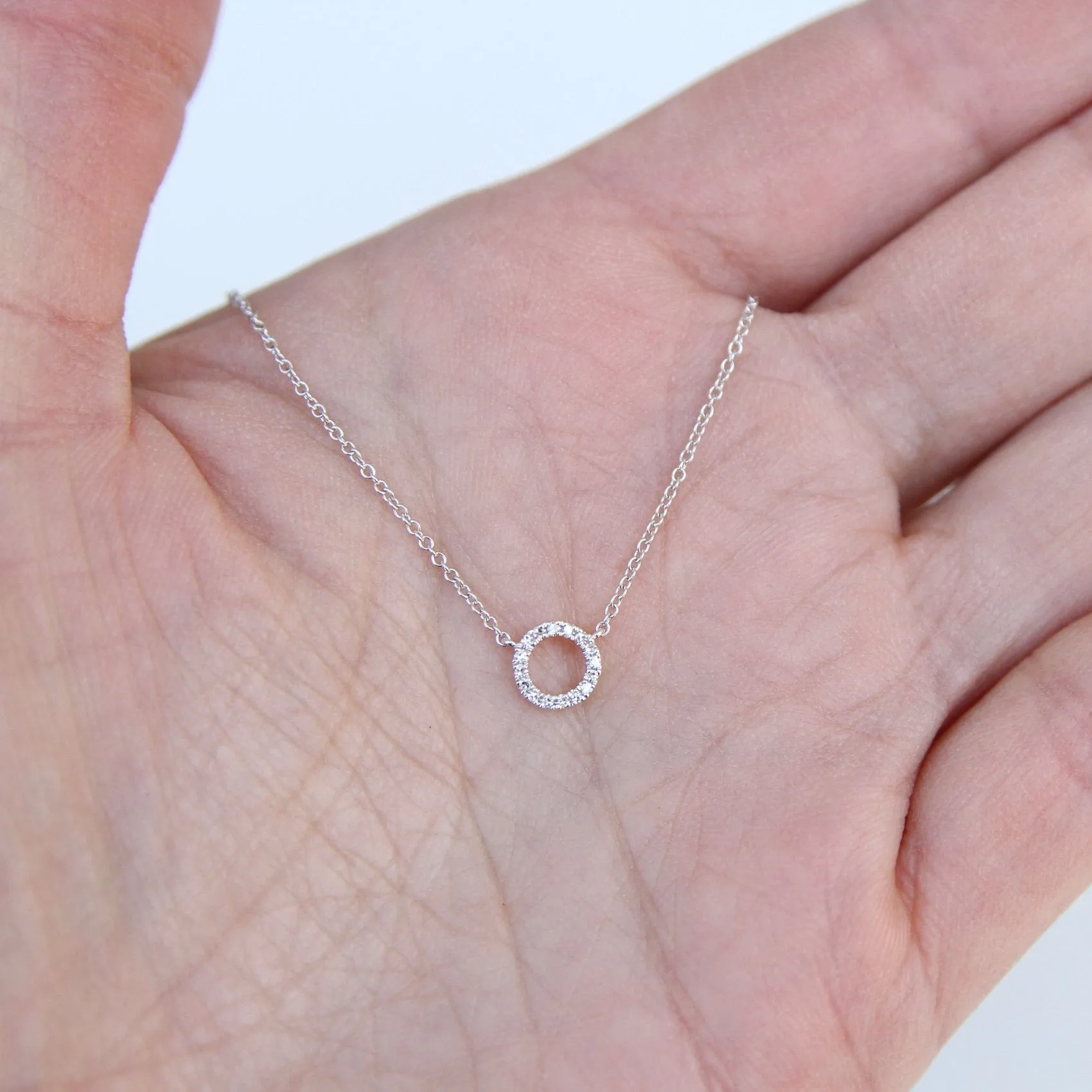 14k White Gold Small Open Circle Necklace