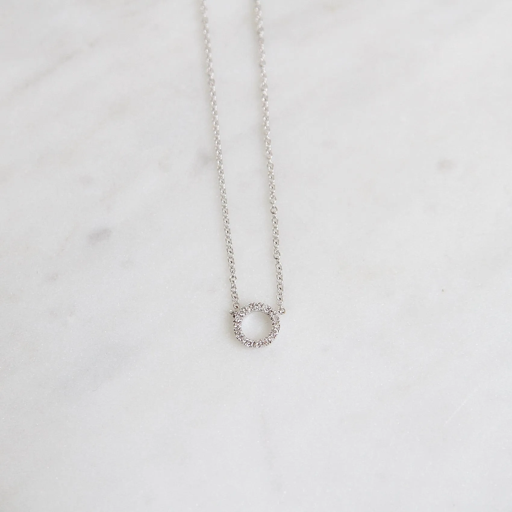 14k White Gold Small Open Circle Necklace