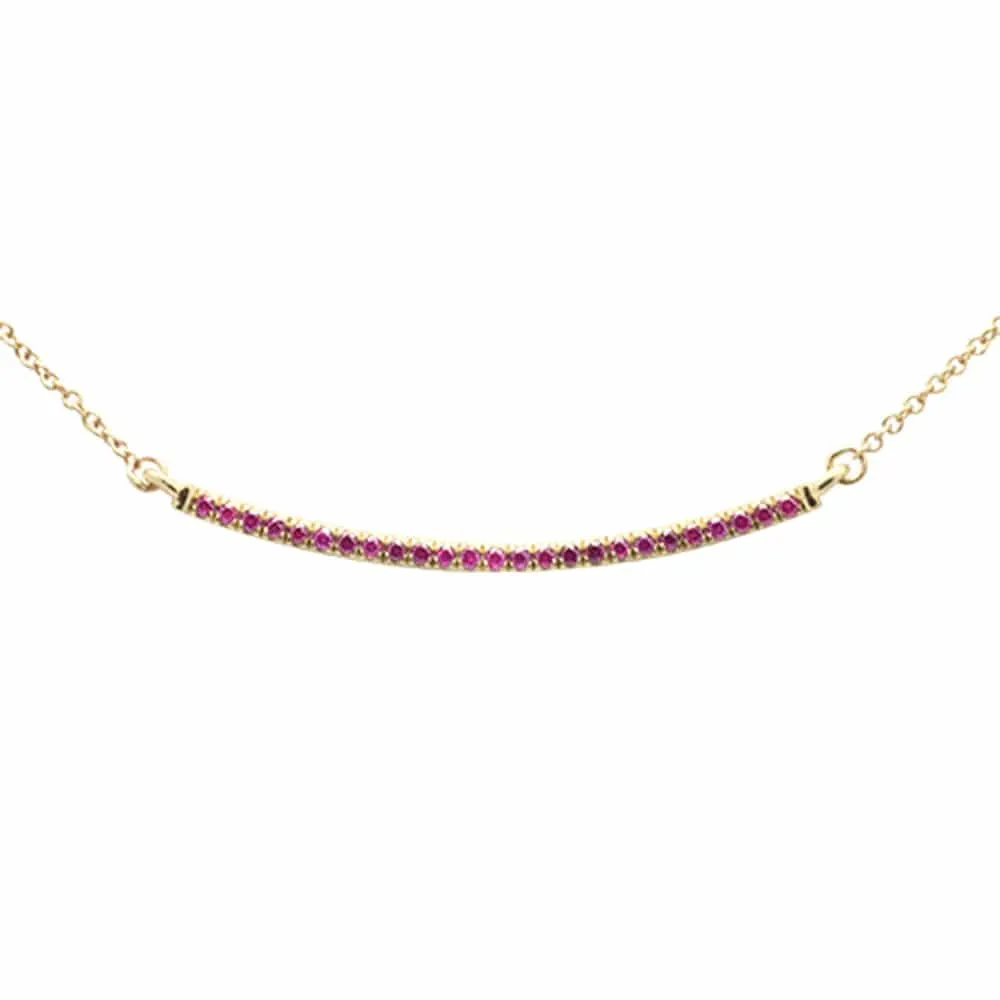 .18ct G SI 14K Yellow Gold Natural Ruby Gemstone Bar Pendant Necklace 18" Long