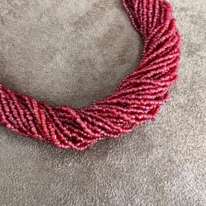 32" Vintage Multi Strand Red Beaded Necklace -- Estate Jewelry