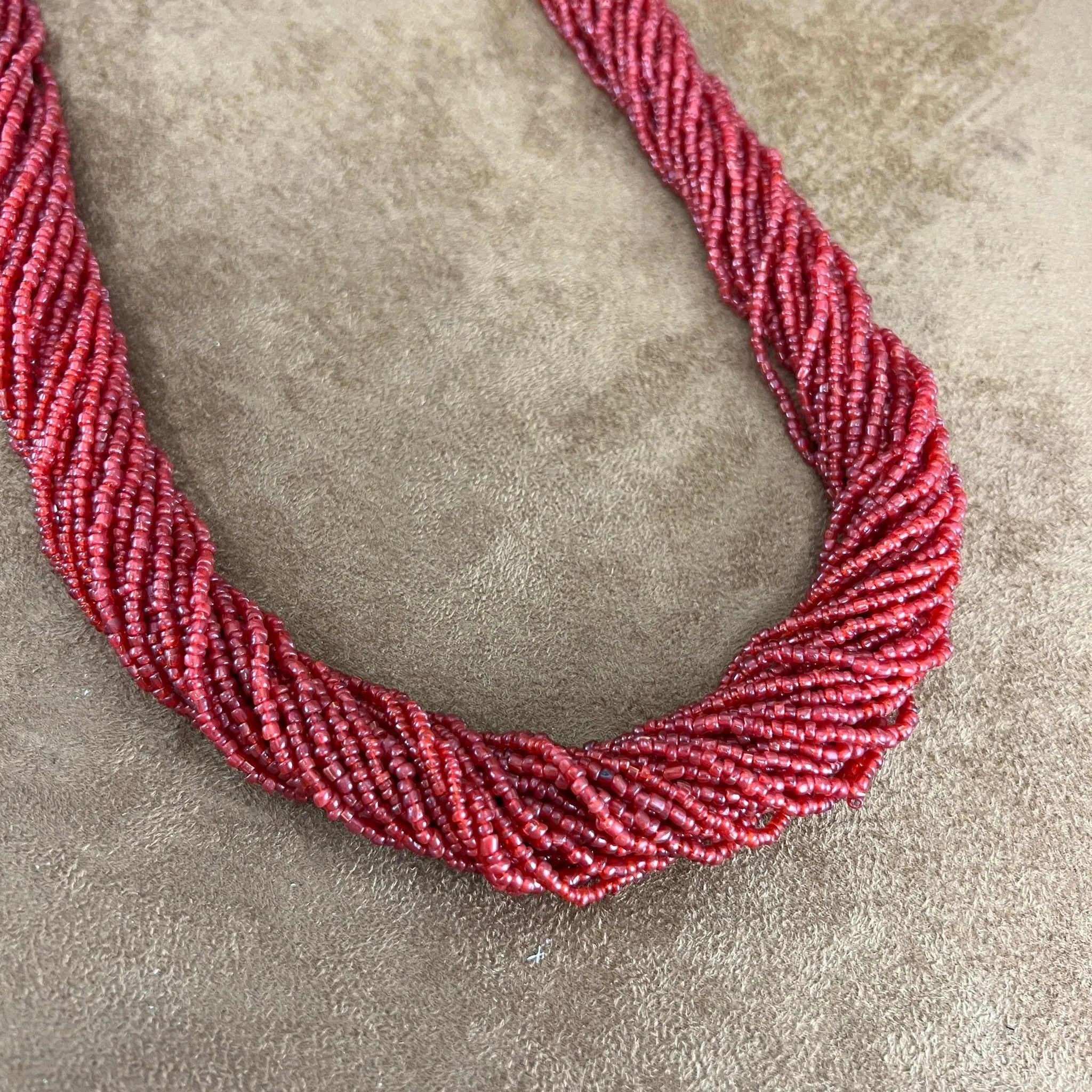 32" Vintage Multi Strand Red Beaded Necklace -- Estate Jewelry