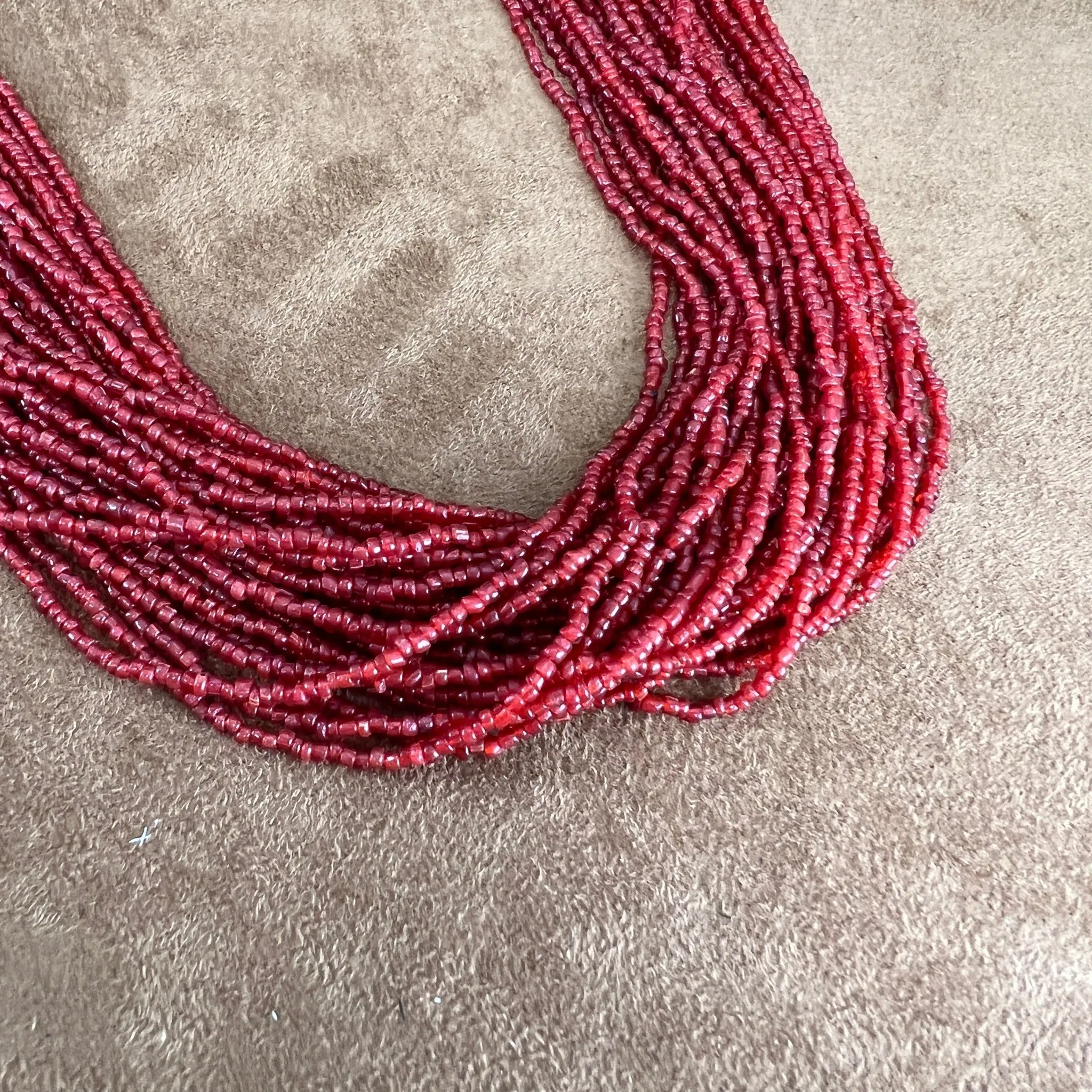 32" Vintage Multi Strand Red Beaded Necklace -- Estate Jewelry