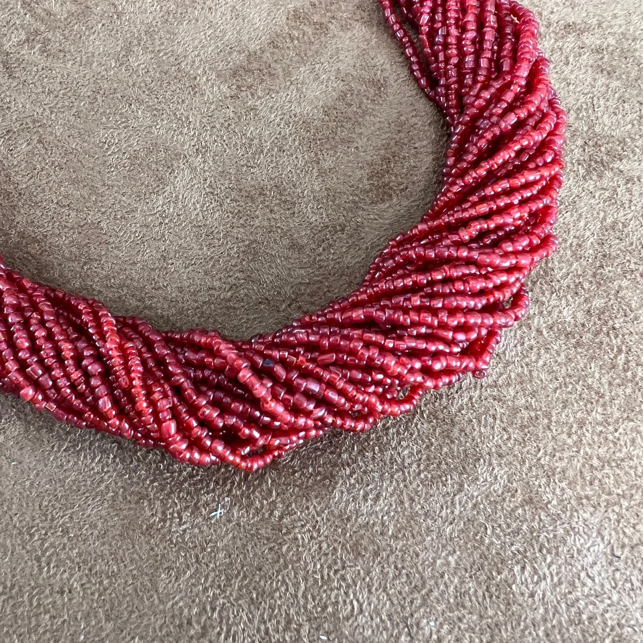 32" Vintage Multi Strand Red Beaded Necklace -- Estate Jewelry