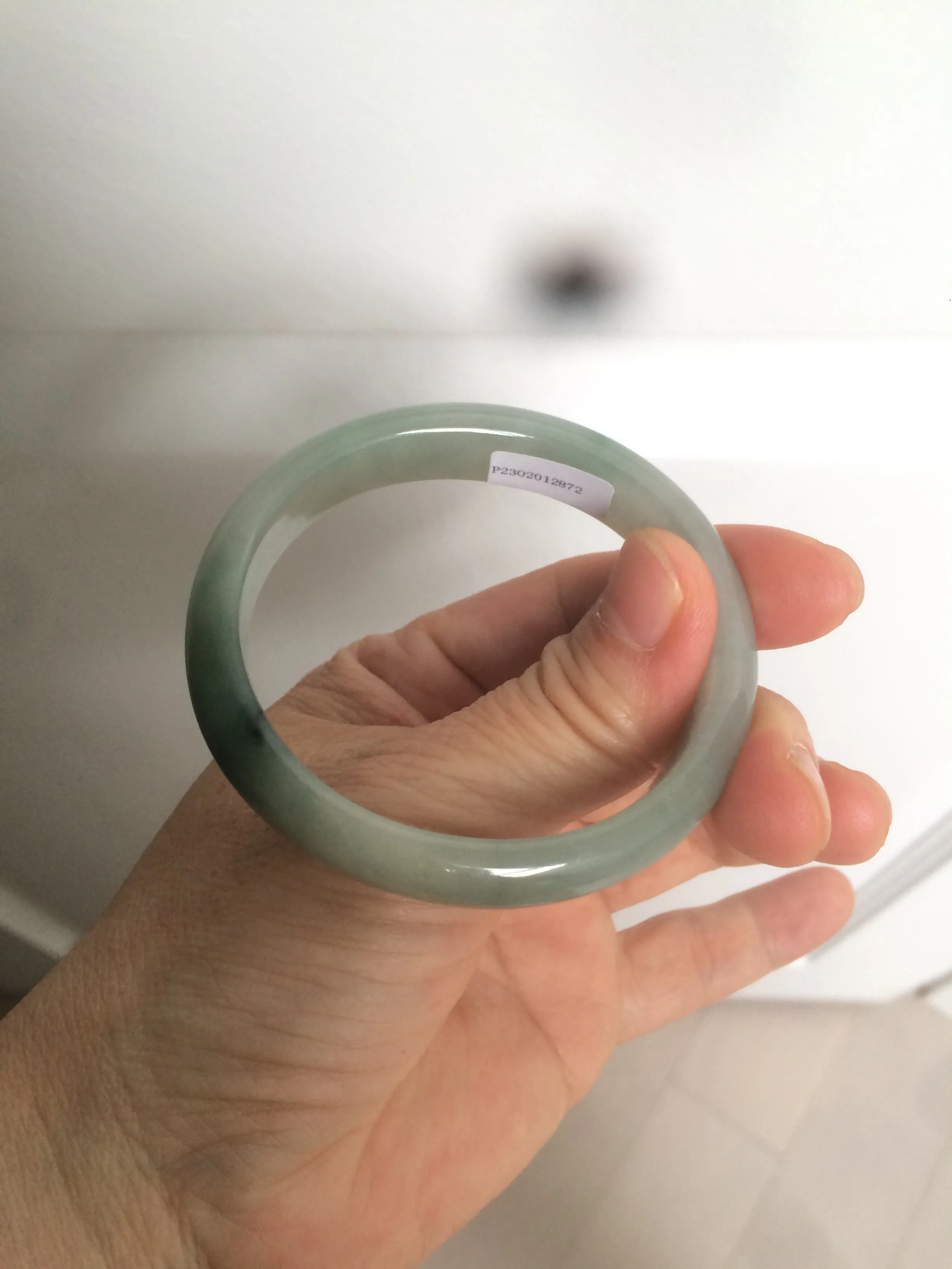 49mm Certified Type A 100% Natural dark green/gray oval Jadeite Jade bangle AX4-2872