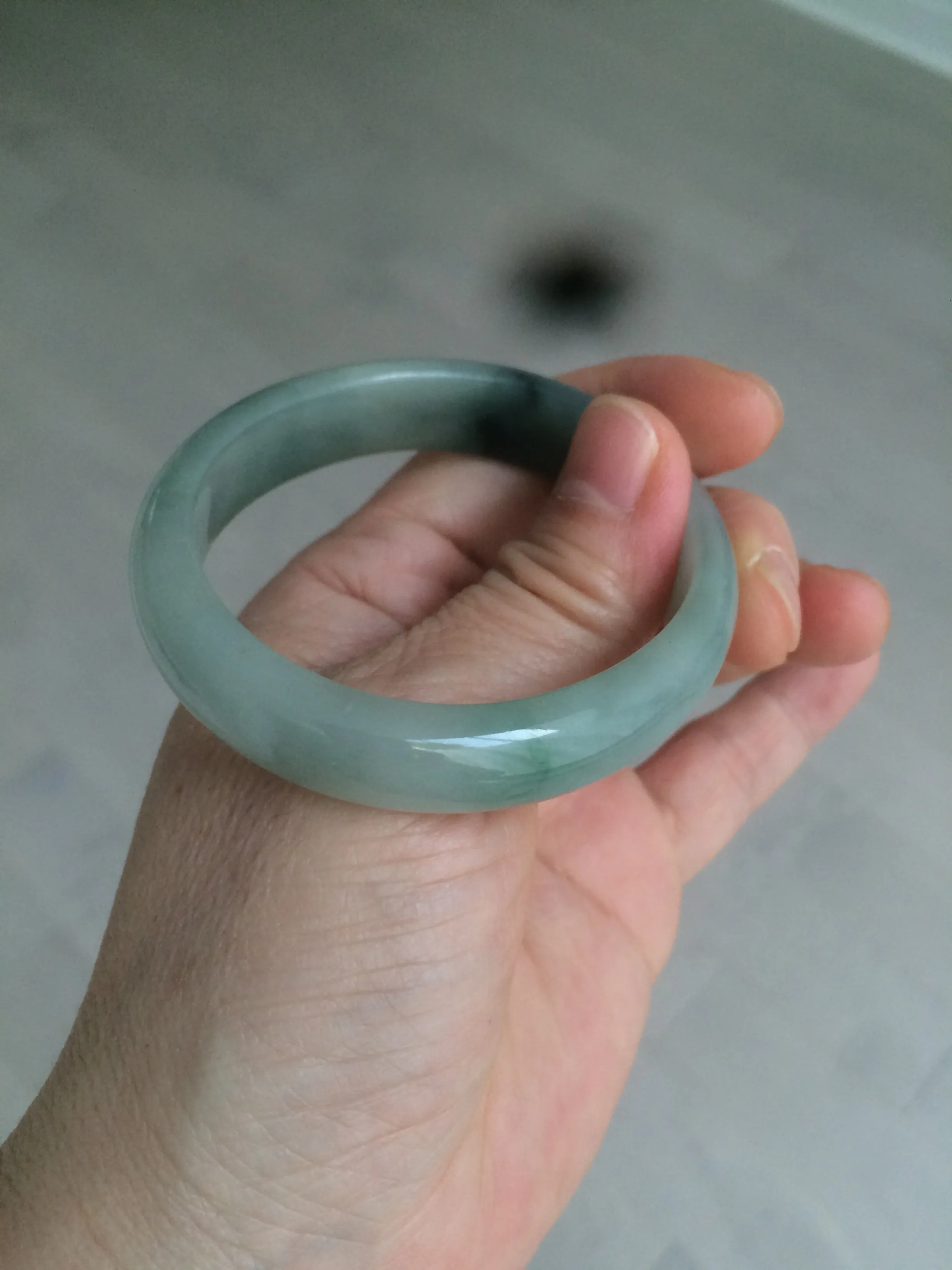 49mm Certified Type A 100% Natural dark green/gray oval Jadeite Jade bangle AX4-2872