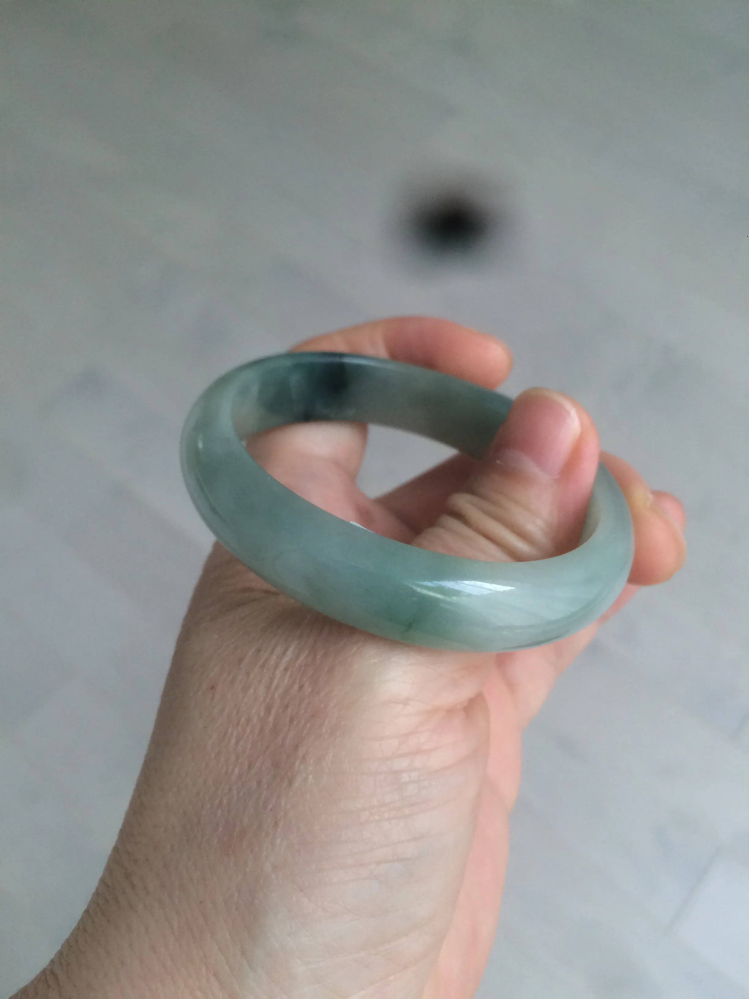 49mm Certified Type A 100% Natural dark green/gray oval Jadeite Jade bangle AX4-2872