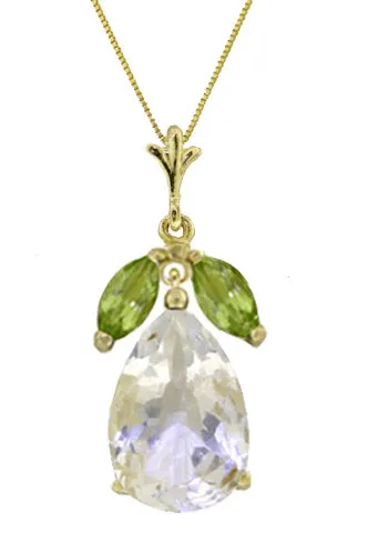 6.5 Carat 14K Solid White Gold Necklace White Topaz Peridot