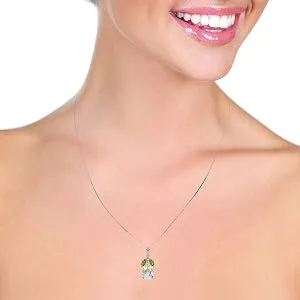 6.5 Carat 14K Solid White Gold Necklace White Topaz Peridot