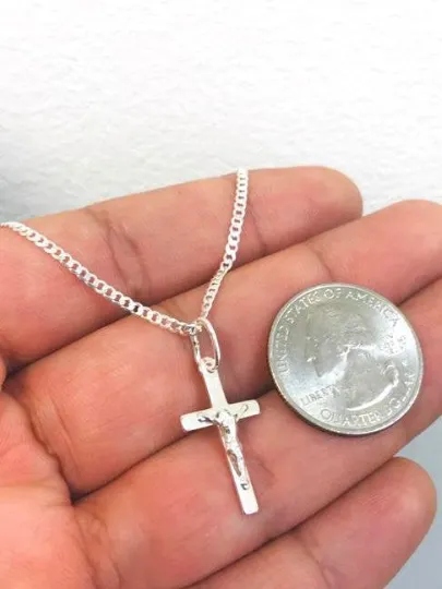 925 Sterling Silver Cross Necklace for Men's Women's Cuban Link Chain 20" / Cross Pendant in Silver 23x13 / Womens Jewelry / Crucifix Necklace in Silver