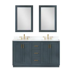 Altair Designs Gazsi 60" Double Bathroom Vanity Set with Grain White Composite Stone Countertop - 543060-BN-GW-NM