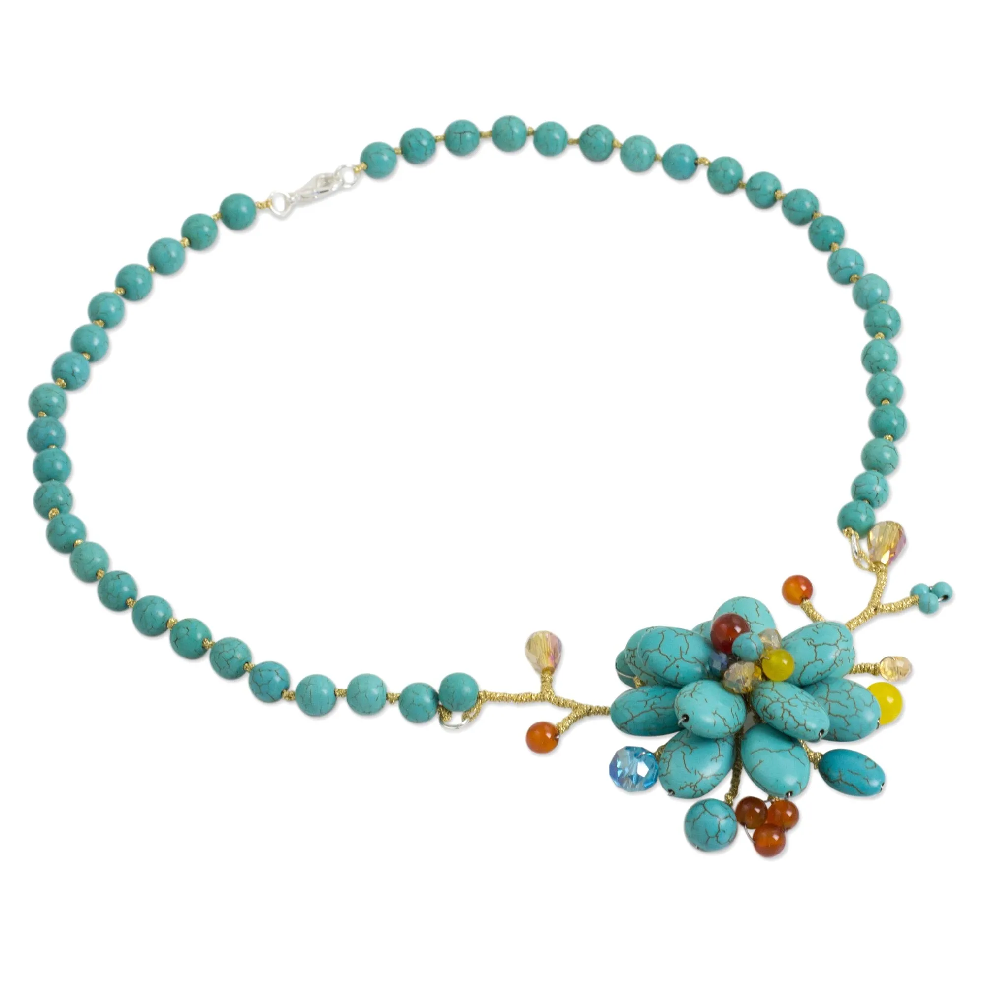 Amsonia in Bloom Handcrafted Floral Quartz and Carnelian Necklace