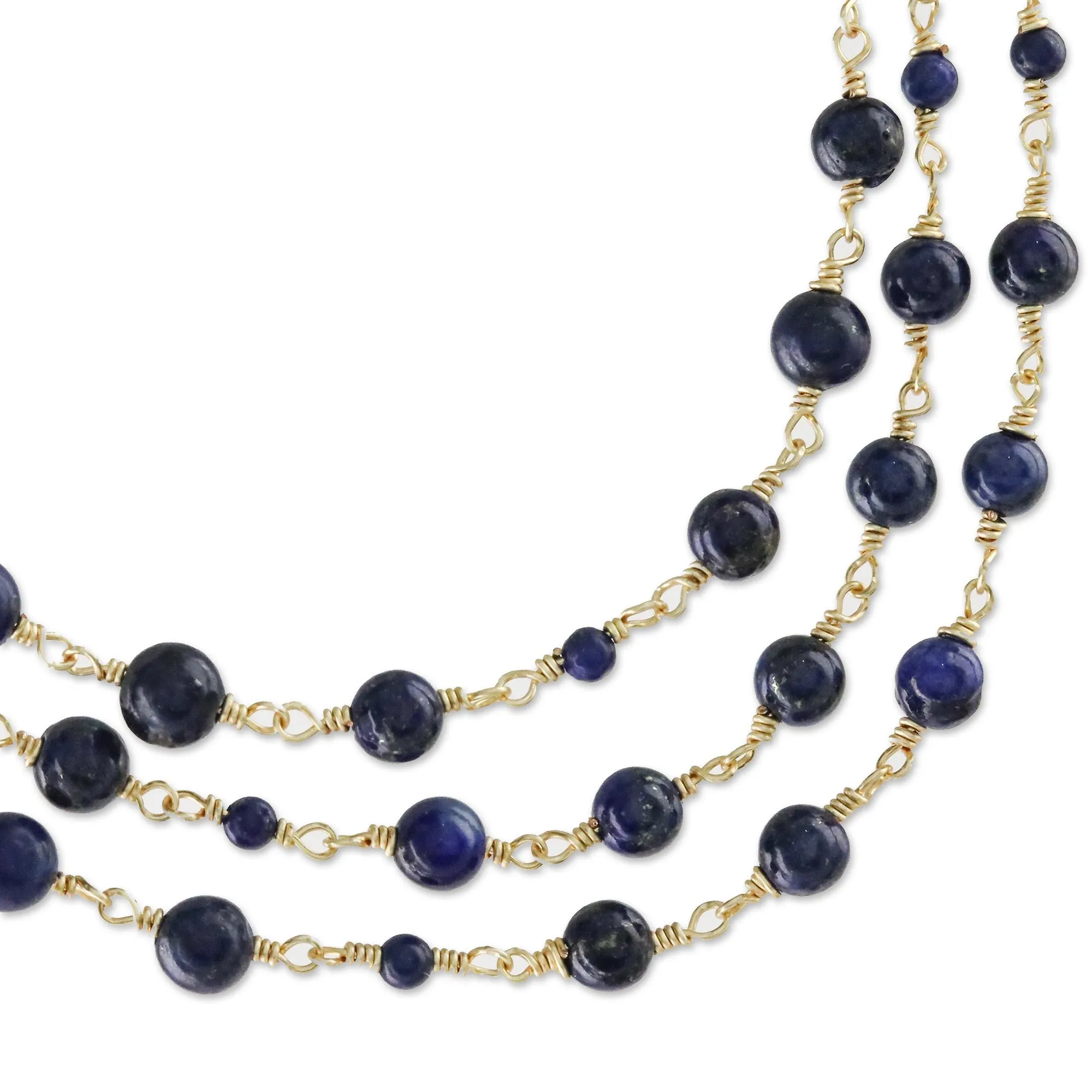 Andaman Sea Blue Lapis Lazuli and Brass Long Beaded Necklace