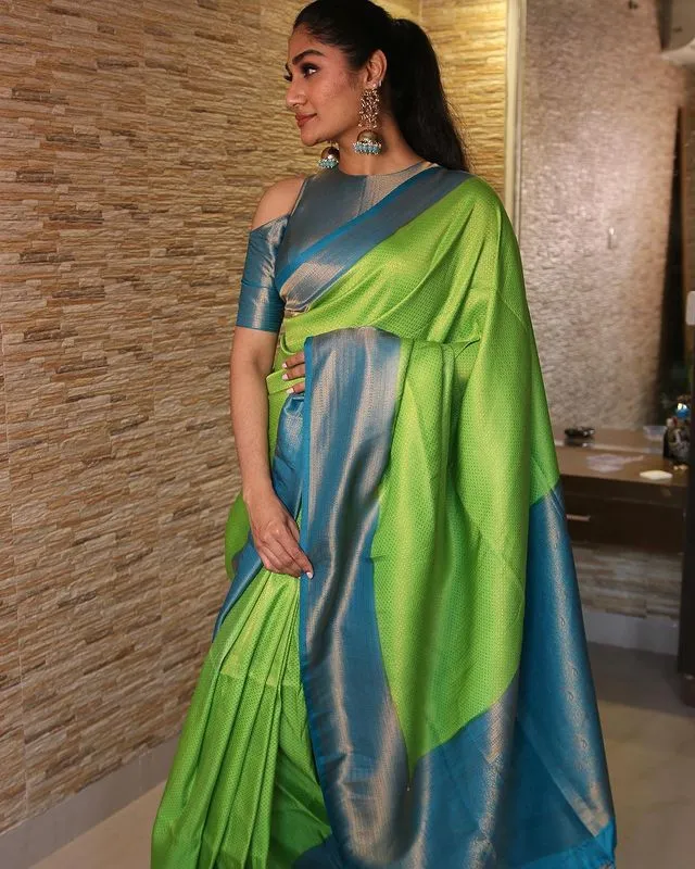 Artistic Parrot Soft Kanjivaram Silk Saree With Lovely Blouse Piece