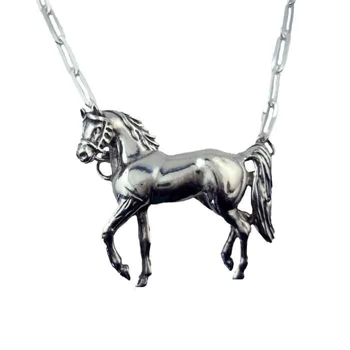 Azzy Large Full Horse Necklace Sterling Silver