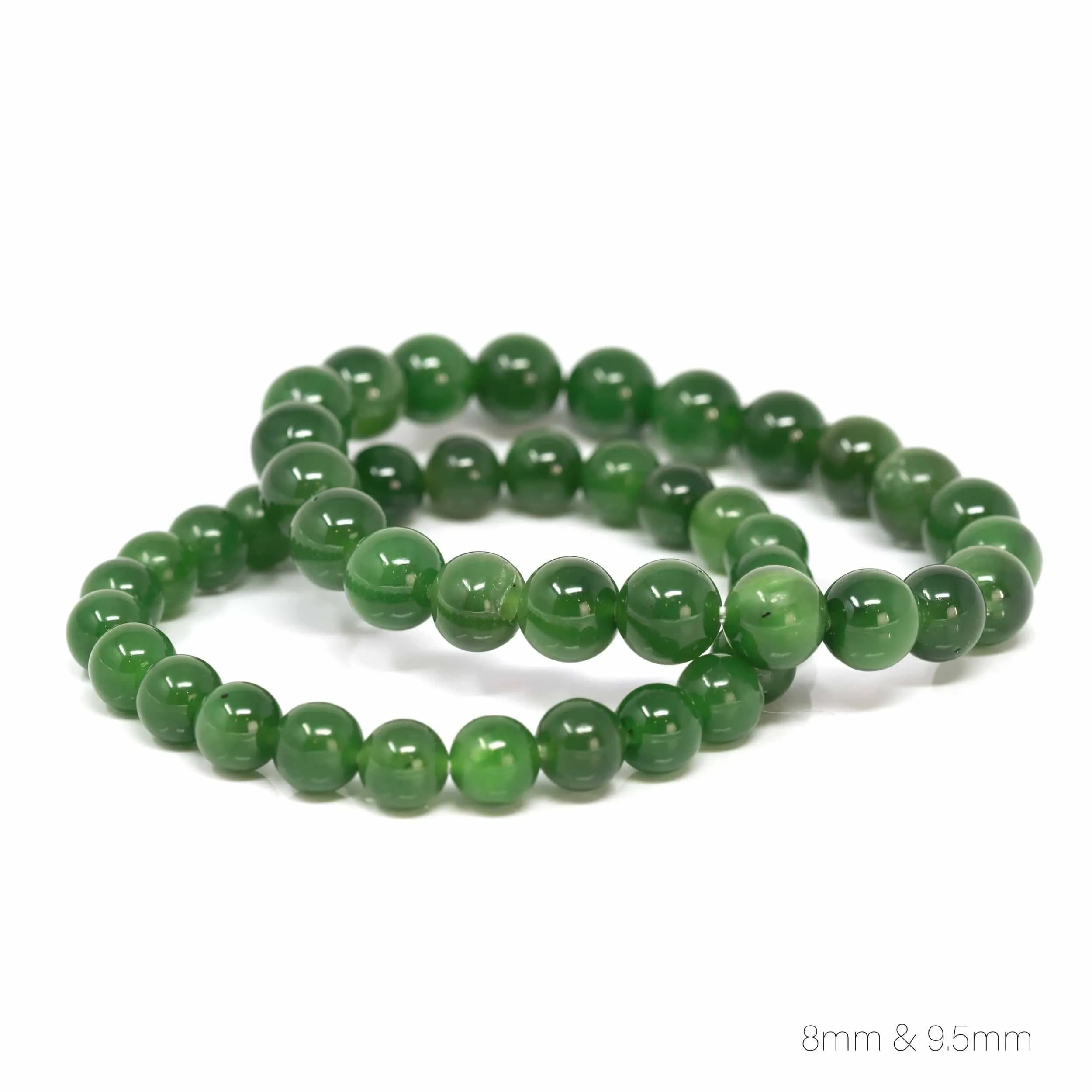 Baikalla Genuine Green Nephrite Jade Round Beads Bracelet Bangle ( 9.5mm )