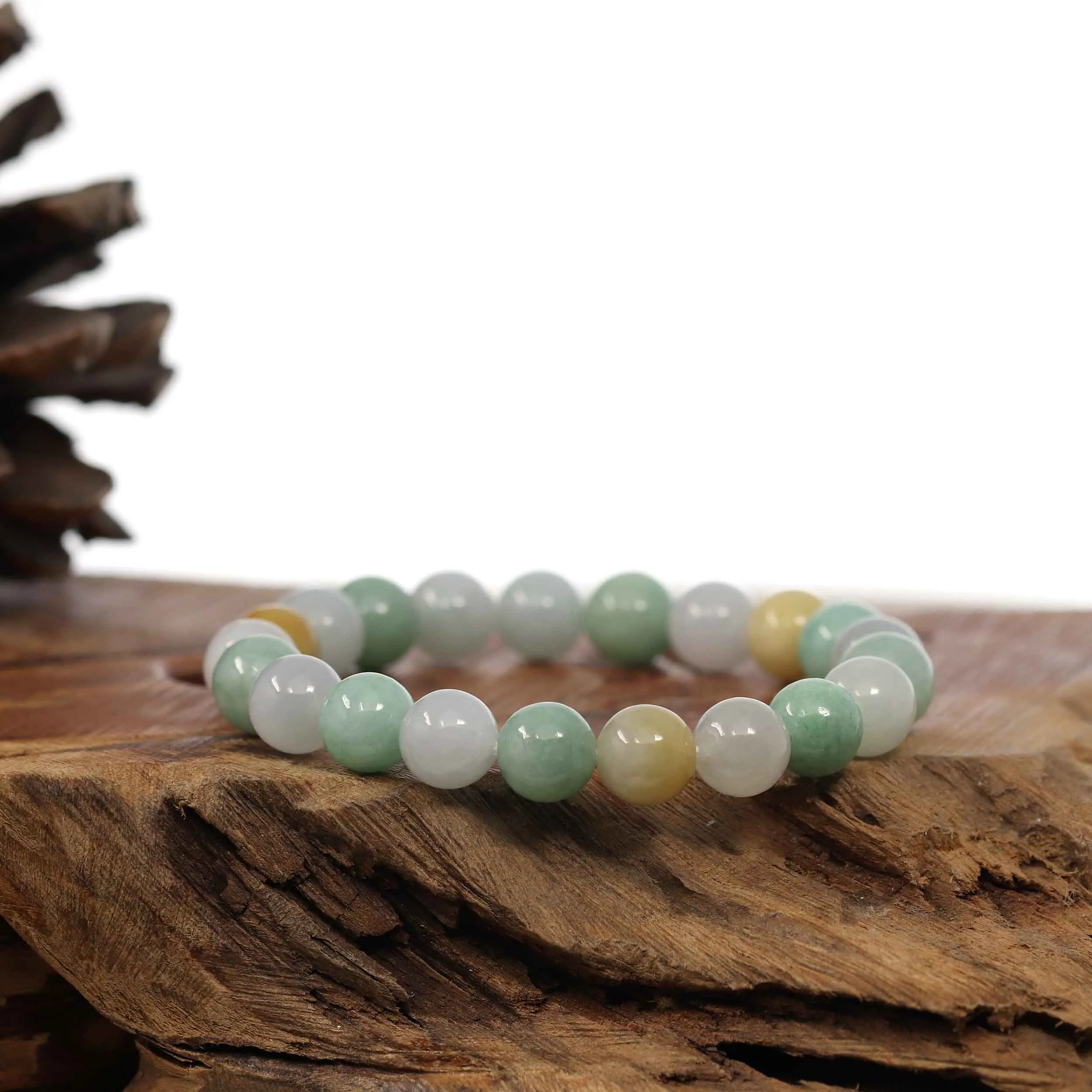 Baikalla Natural Jadeite Jade Round Multiple Colors Beads Bracelet ( 9.5 mm)