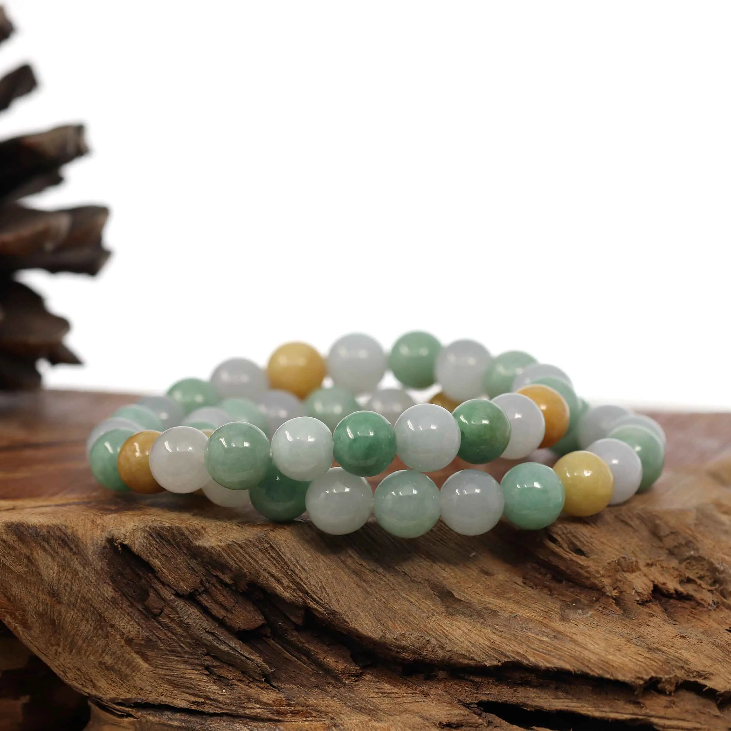 Baikalla Natural Jadeite Jade Round Multiple Colors Beads Bracelet ( 9.5 mm)