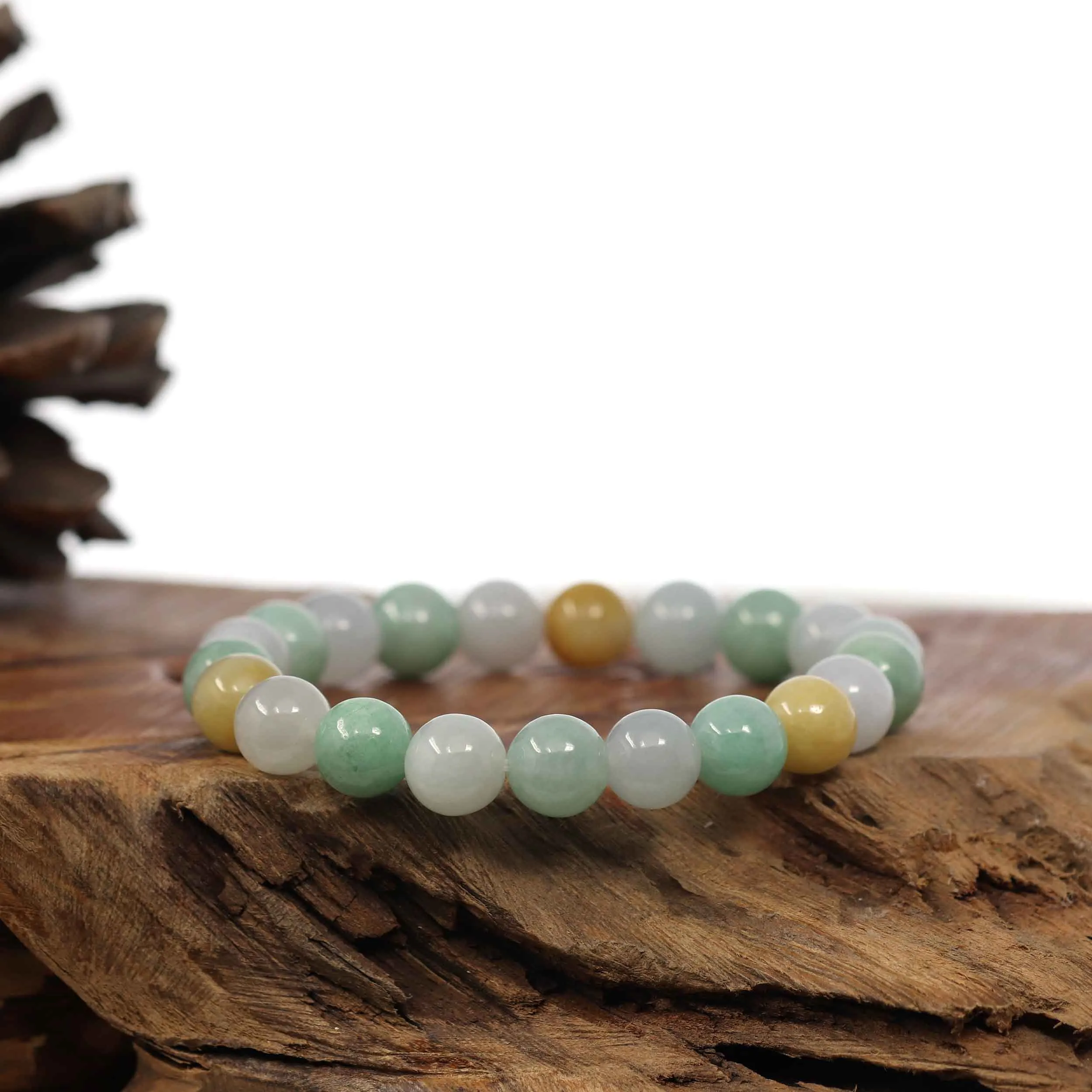 Baikalla Natural Jadeite Jade Round Multiple Colors Beads Bracelet ( 9.5 mm)