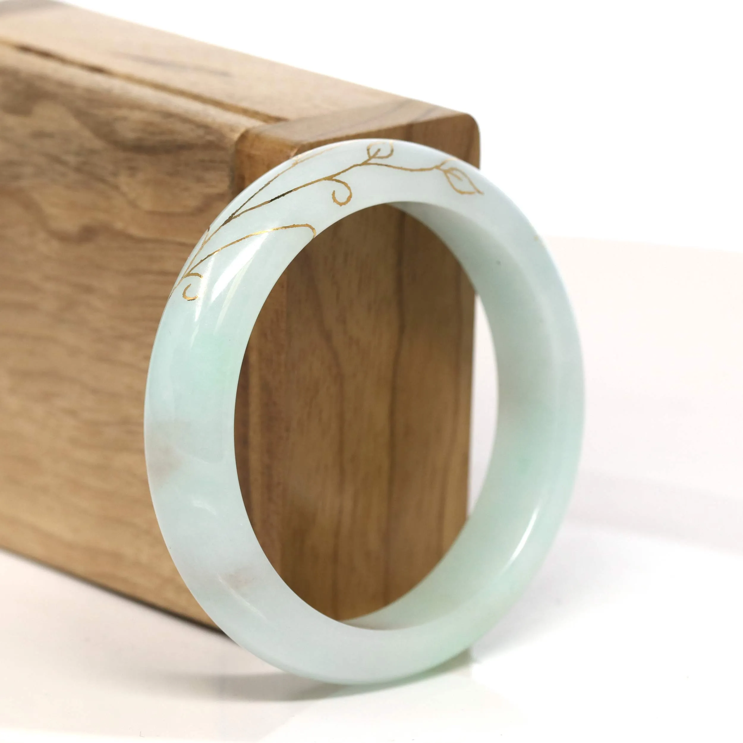 Baikalla "Half Round" 18k Inlay Lavender & Green Jadeite Jade Bangle Bracelet (53.6 mm) #T454