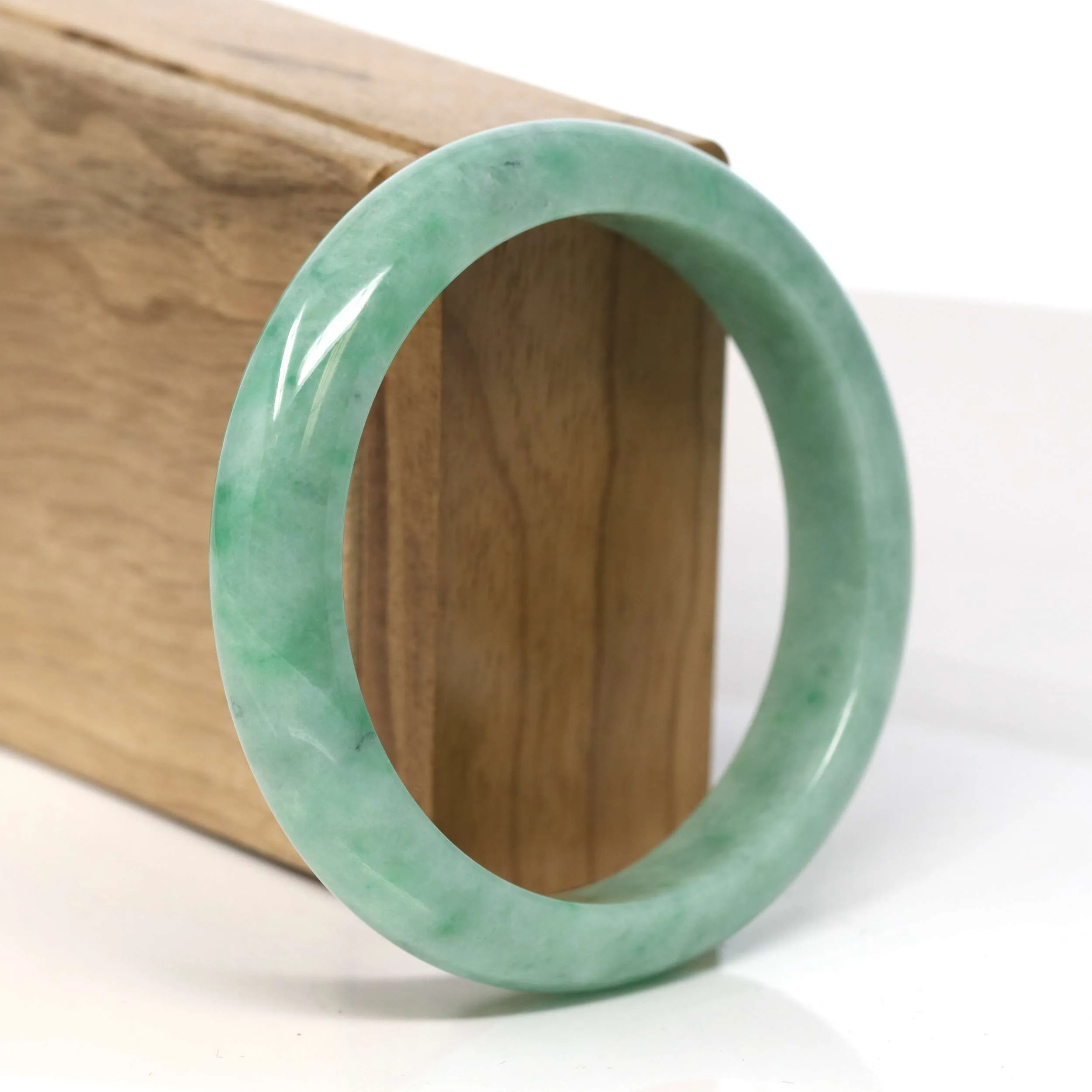 Baikalla "Half Round" Rich Green Jadeite Jade Bangle Bracelet (58.70 mm) #T349