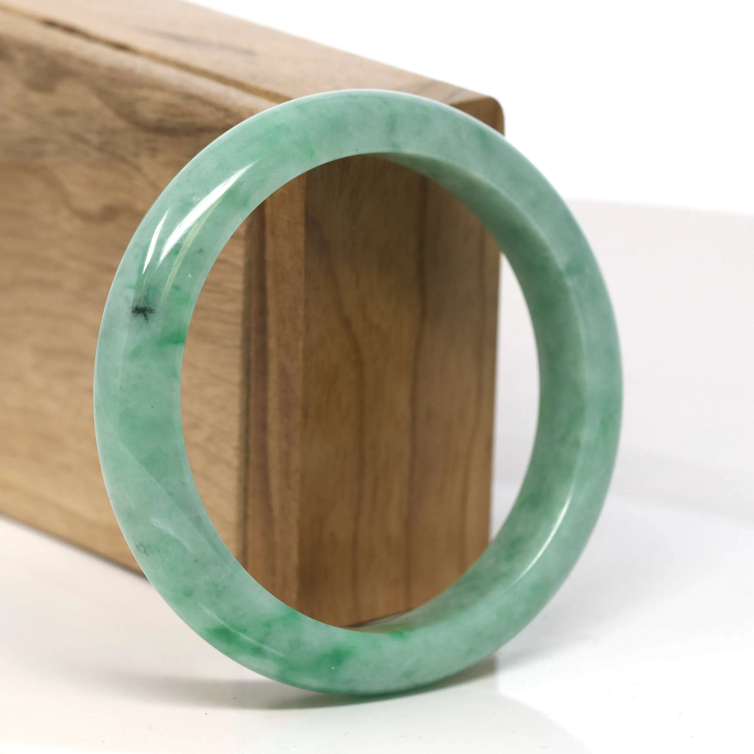 Baikalla "Half Round" Rich Green Jadeite Jade Bangle Bracelet (58.70 mm) #T349