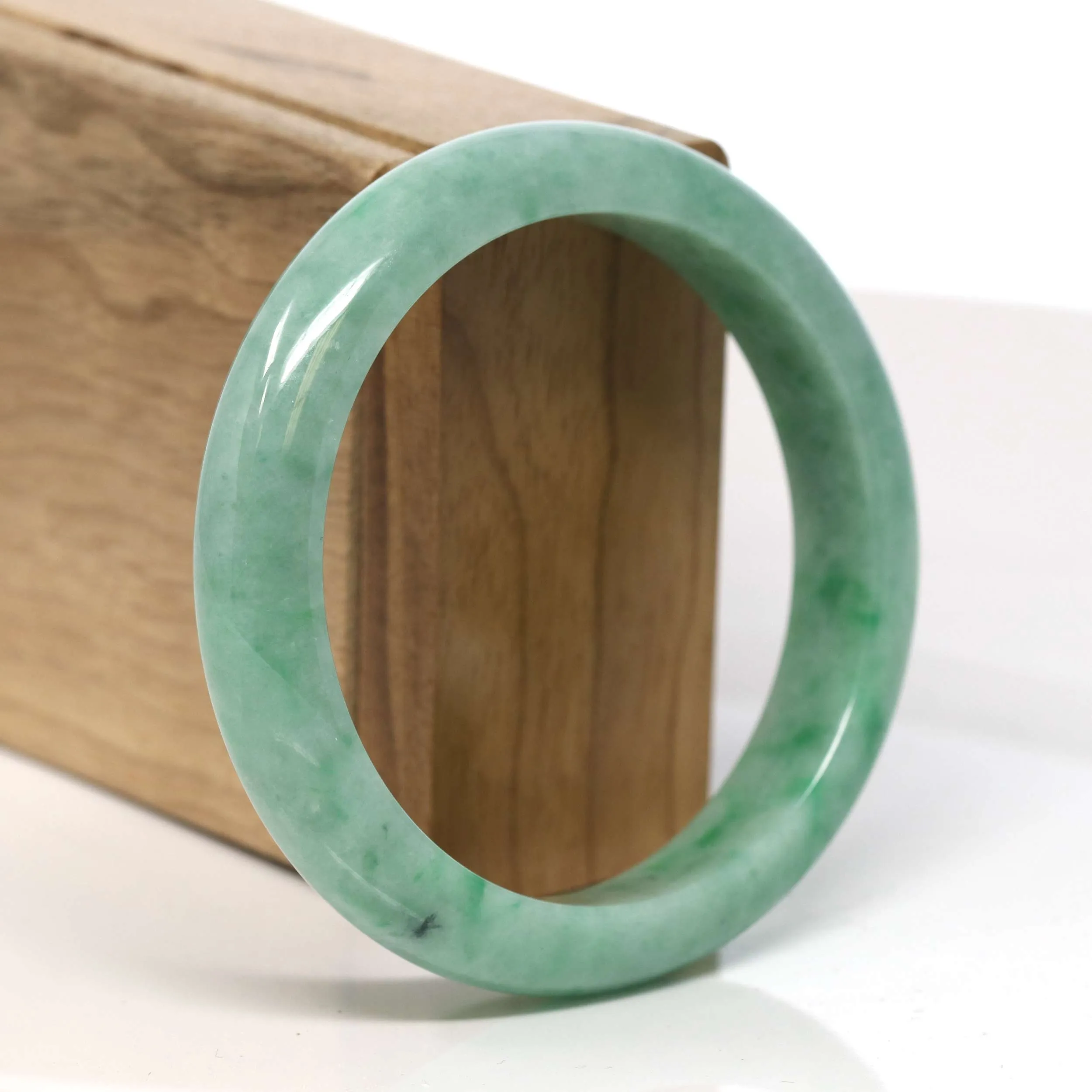 Baikalla "Half Round" Rich Green Jadeite Jade Bangle Bracelet (58.70 mm) #T349