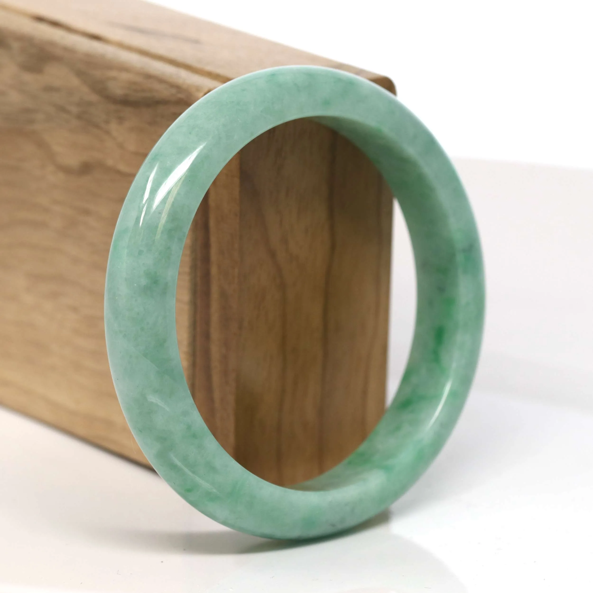 Baikalla "Half Round" Rich Green Jadeite Jade Bangle Bracelet (58.70 mm) #T349