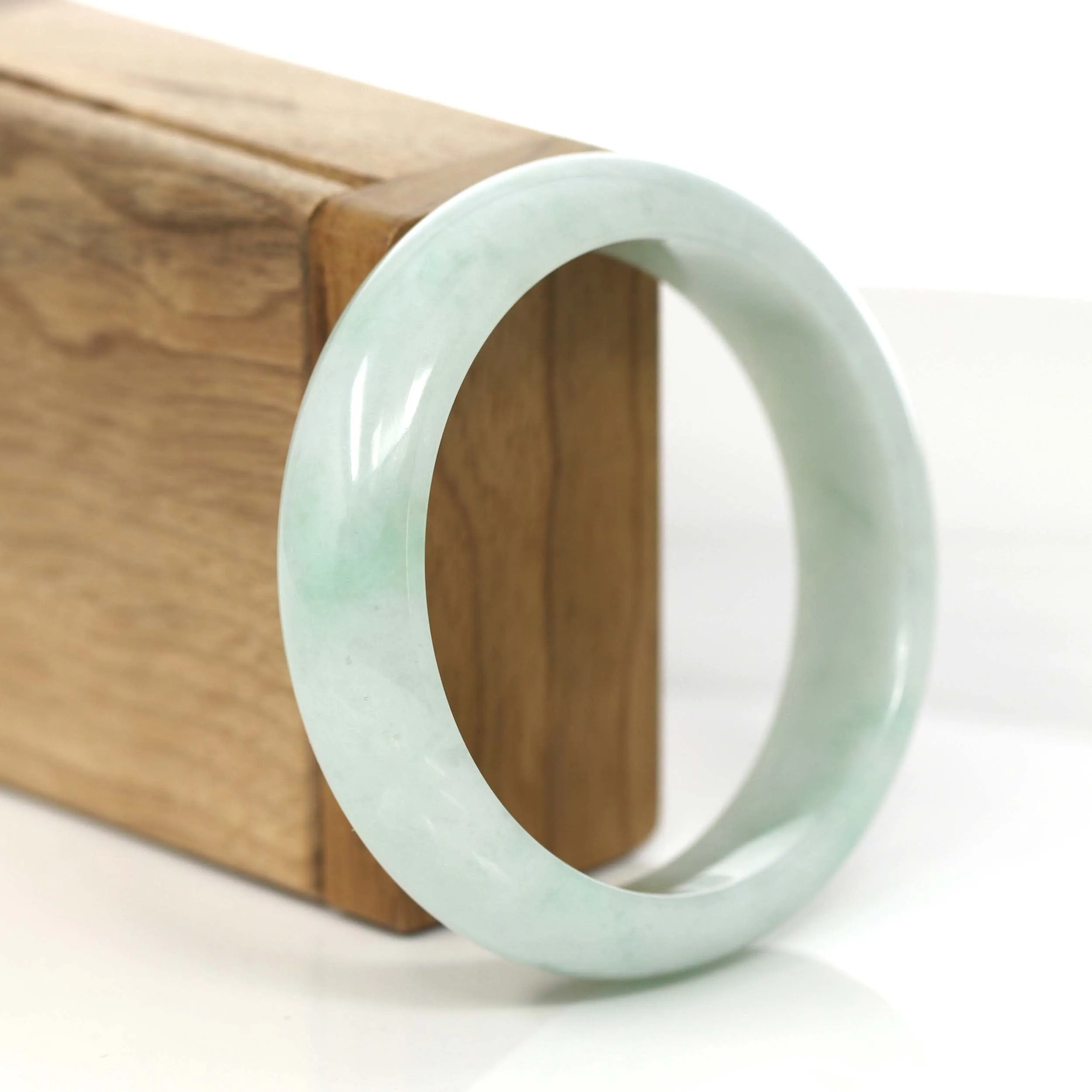 Baikalla "Princess Half Round" Blue- Green Jadeite Jade Wider Bangle Bracelet (57.57 mm) #779