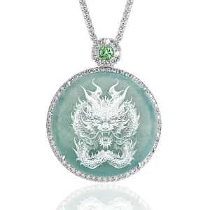 Blue Jadeite Dragon Pendant - Buddha GuanYin Necklace