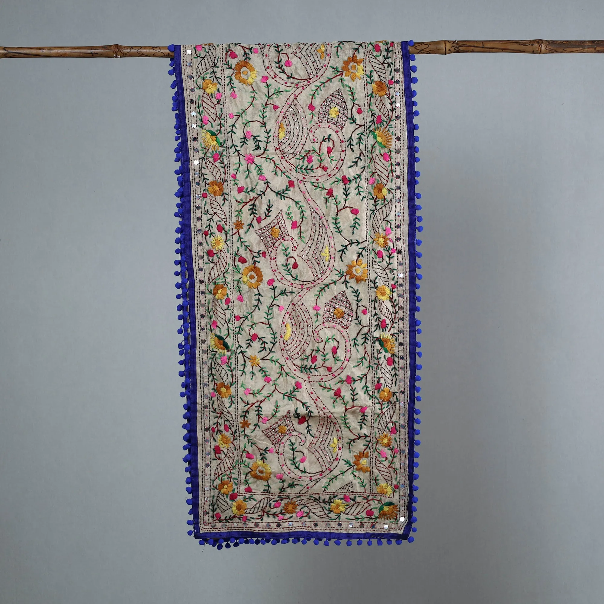 Blue - Ranihati Chanderi Silk Phulkari Embroidered Stole 197