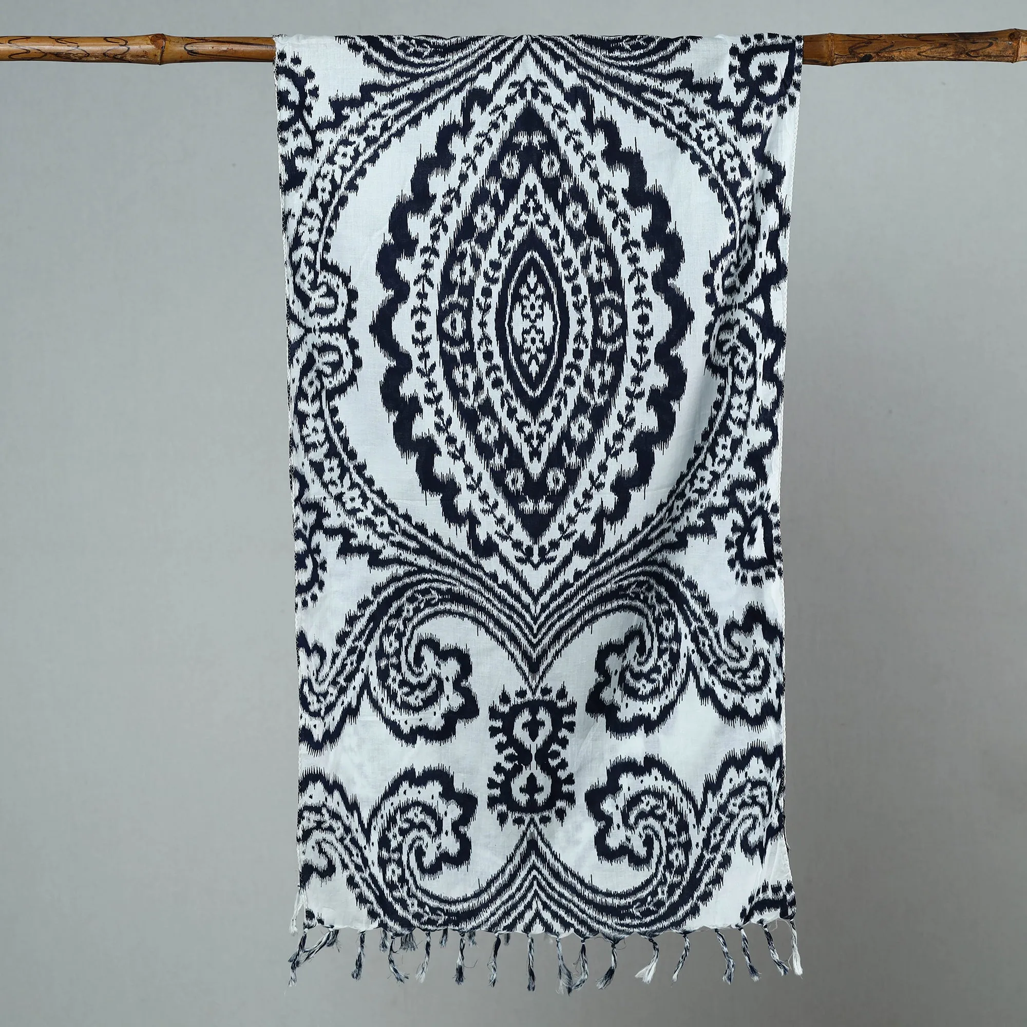 Blue - Sanganeri Block Printed Cotton Stole with Tassels 113