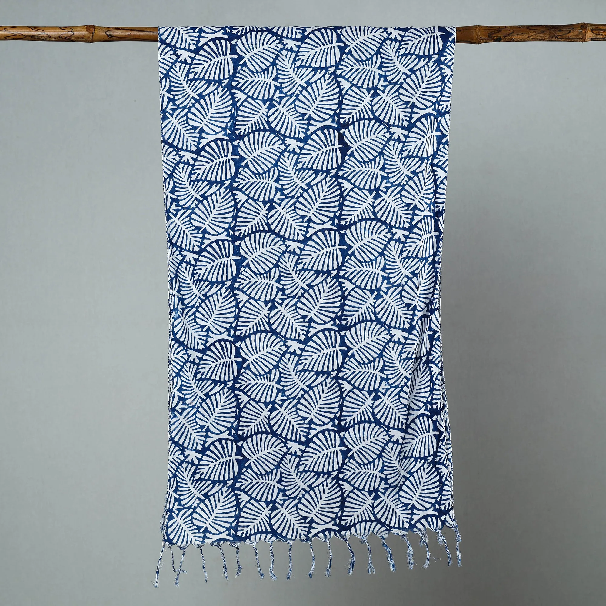 Blue - Sanganeri Block Printed Cotton Stole with Tassels 243