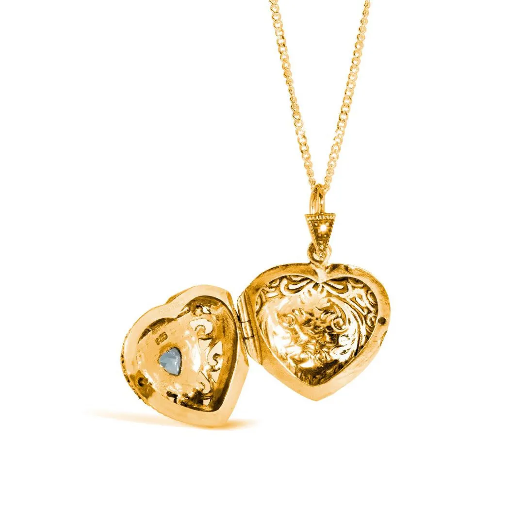 Blue Topaz Vintage Heart Locket | Gold