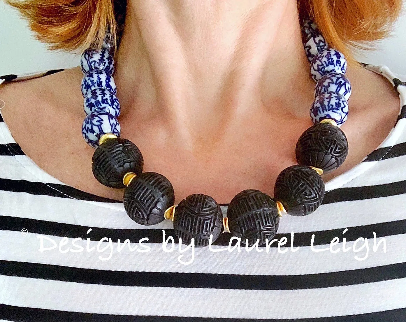 Blue, White & Black Chinoiserie Necklace