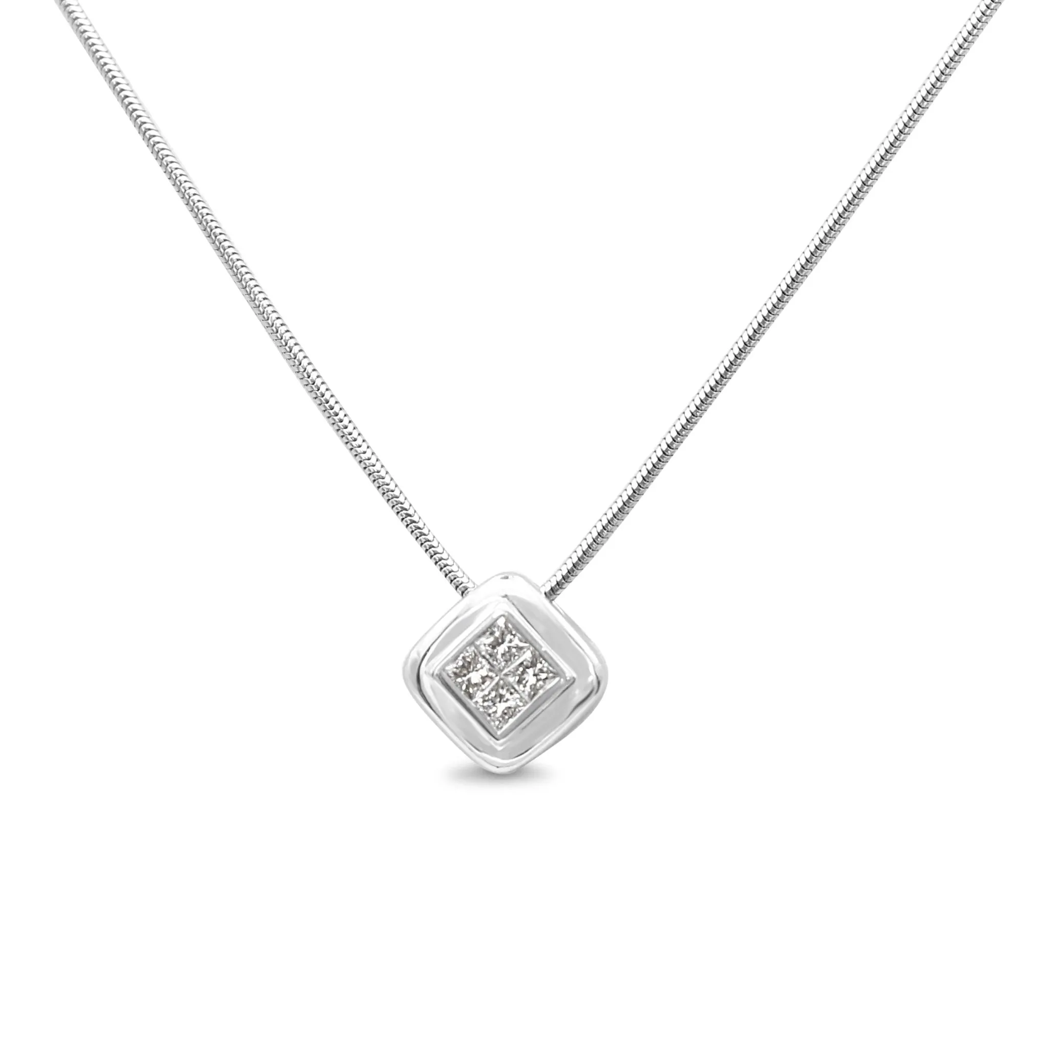 Boodles Princess Cut Diamond Squares Pendant On 20" Necklace