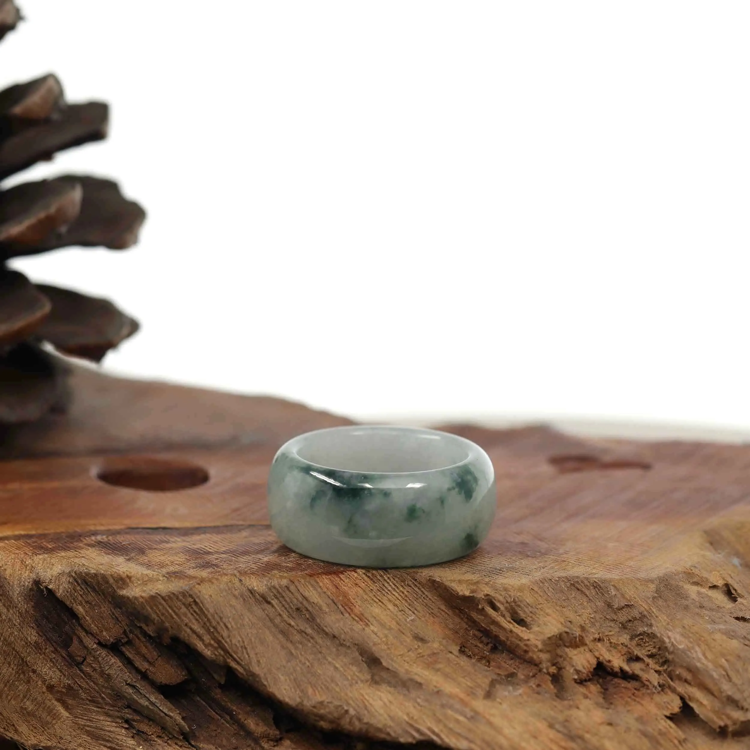 Burmese Ice Blue-green Jadeite Jade Men's Band Ring