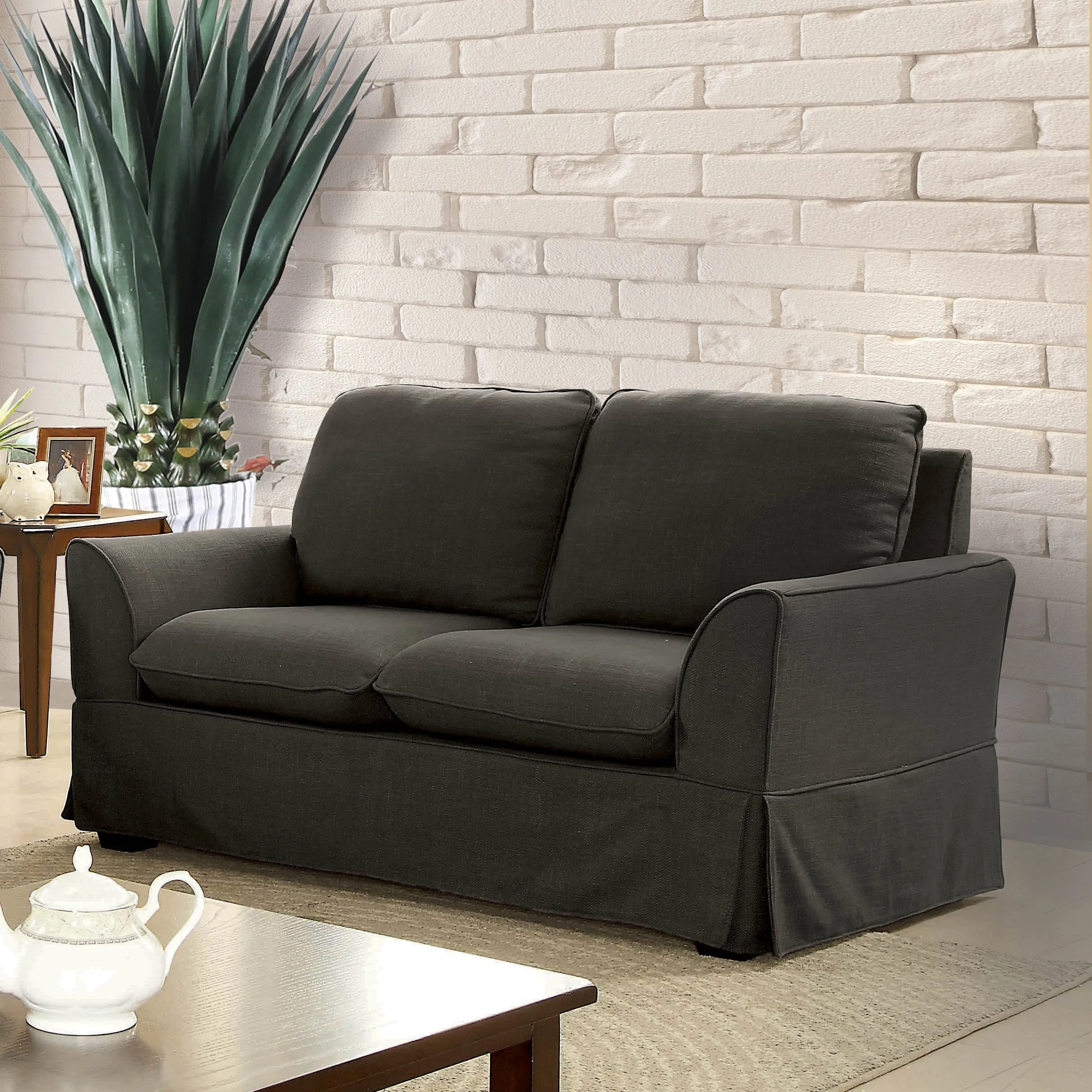 Carthex Transitional Gray Pillow Seat and Skirted Loveseat