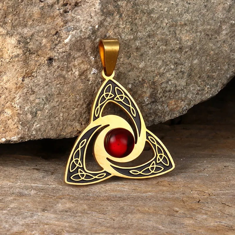 Celtic Knot Red Gemstone Stainless Steel Necklace