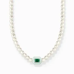 Charming Choker With Green Stone And Pearls KE2183-082-6