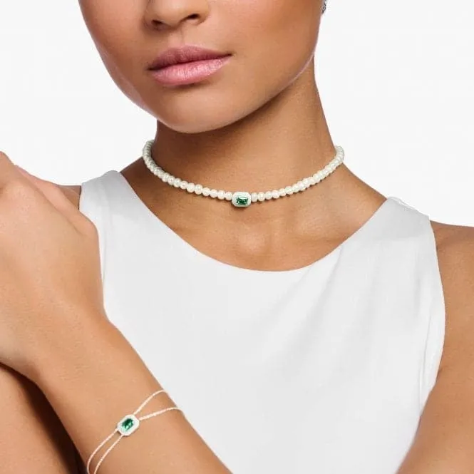 Charming Choker With Green Stone And Pearls KE2183-082-6