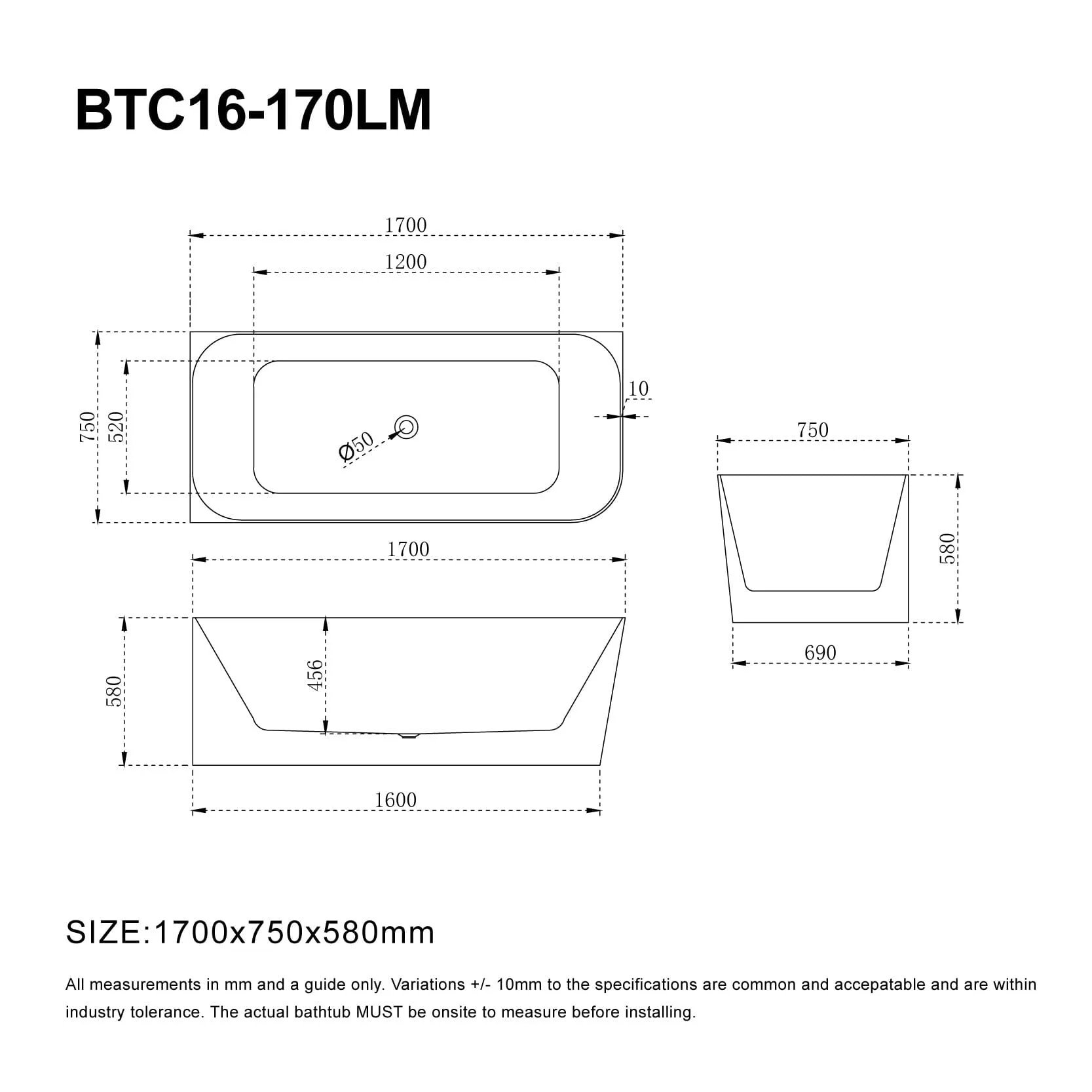 CLARA 1700mm Left Hand Corner Free Standing Bath Matte White