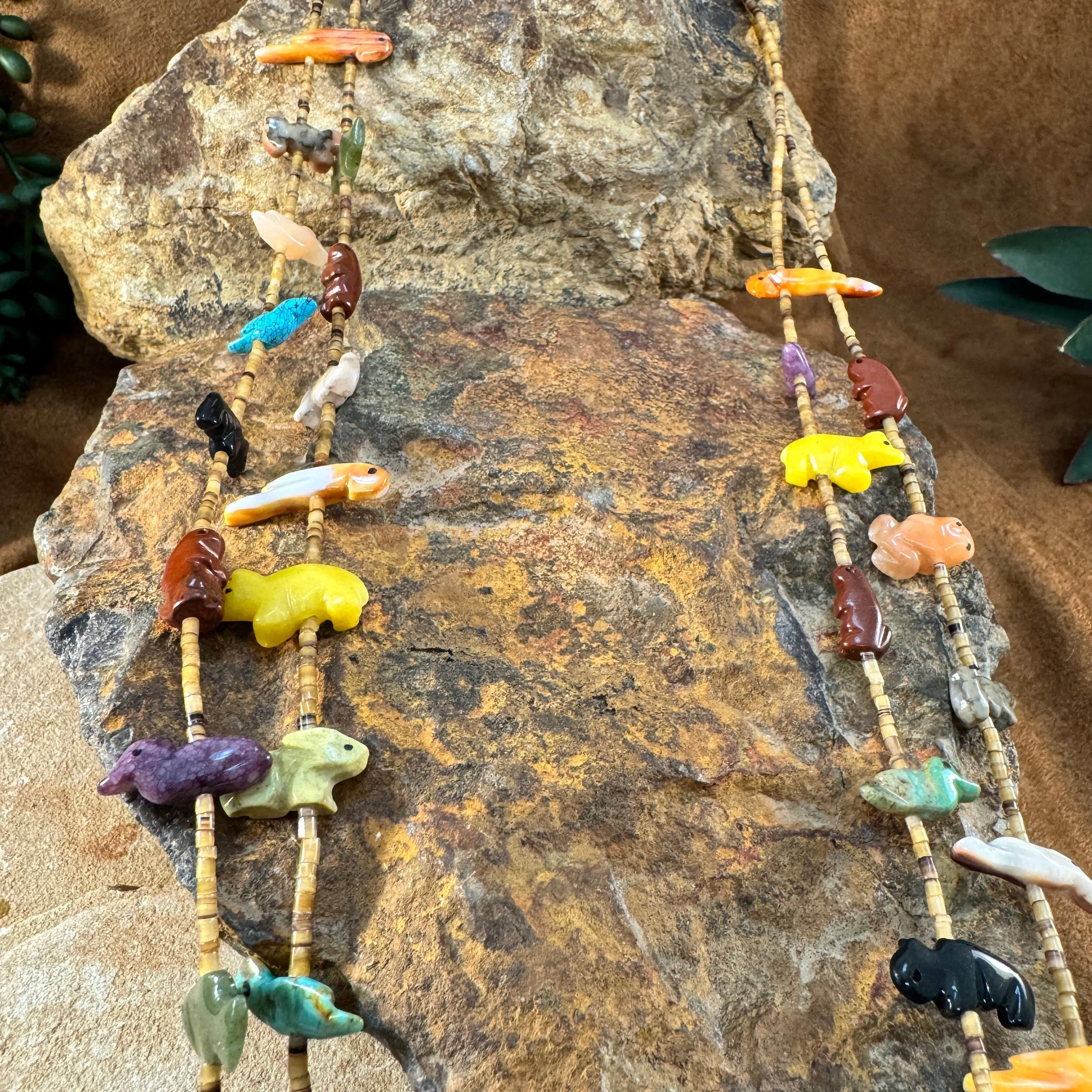 Colorful Two-Strand Fetish Necklace with Yellow Jasper