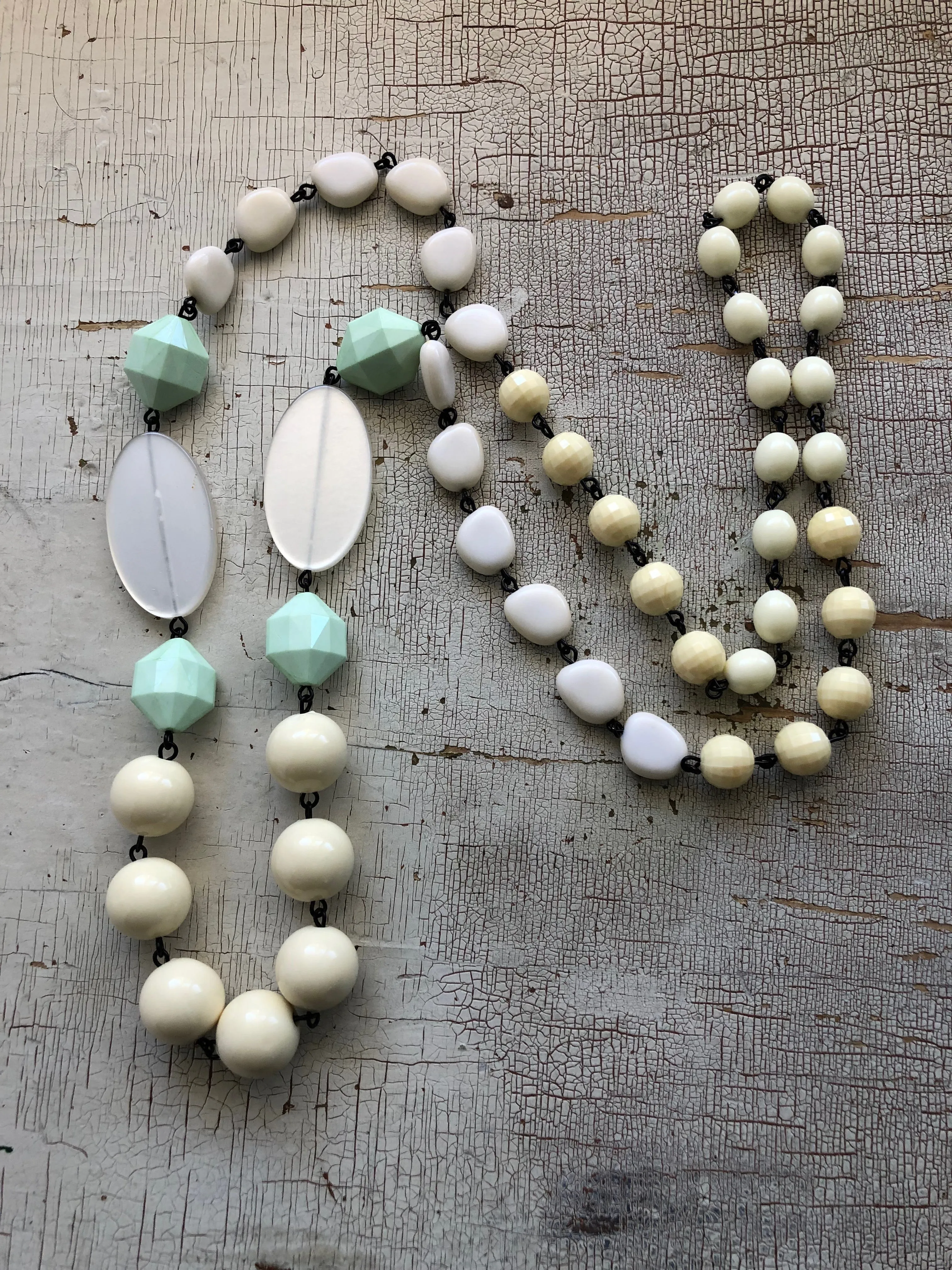 Cream & Mint Green Rosary Chain Rope Necklace