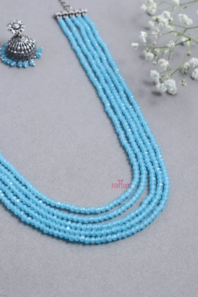 Crystal Beaded Layered Mala - Sky Blue