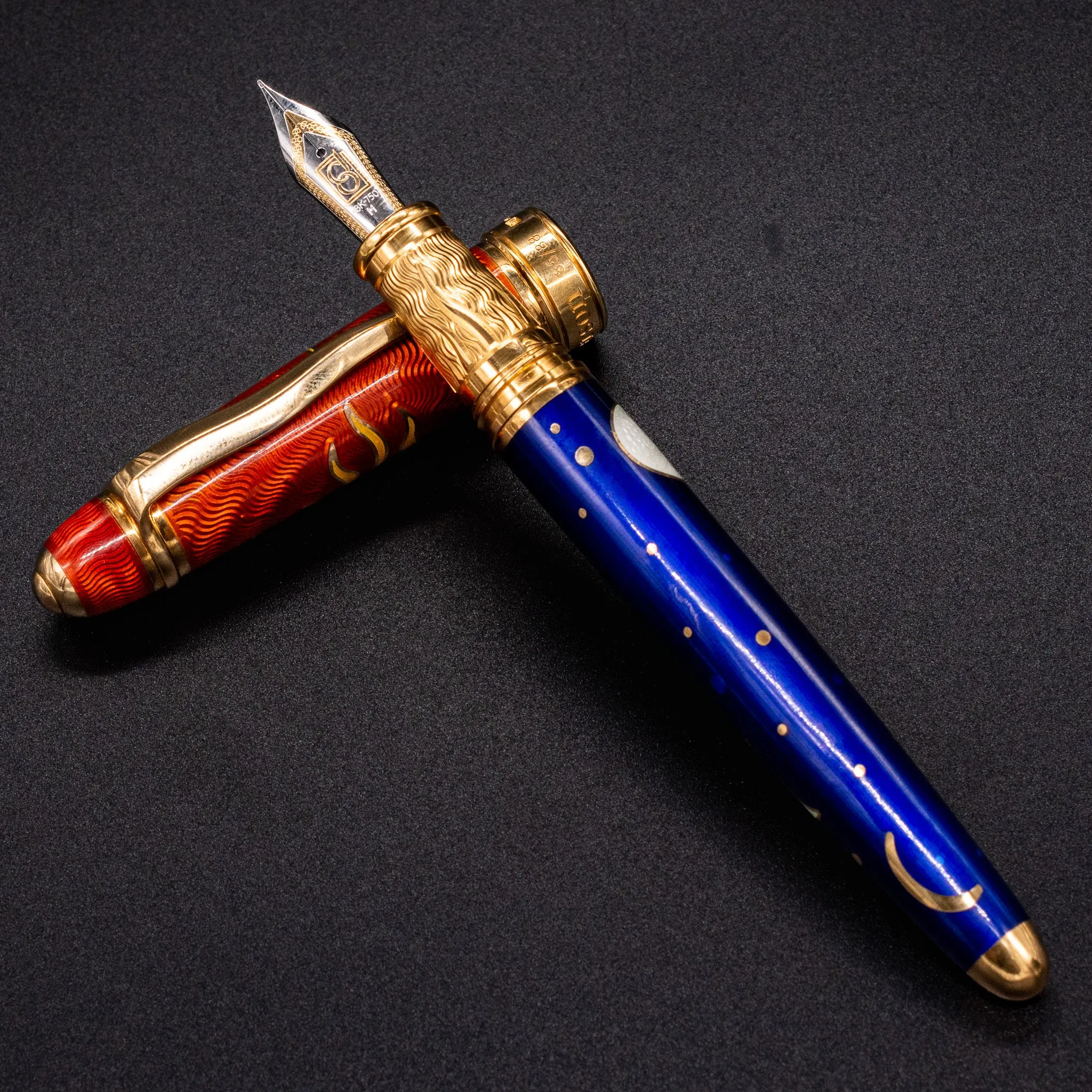 David Oscarson Celestial Fountain Pen - Blazing Saffron & Blue