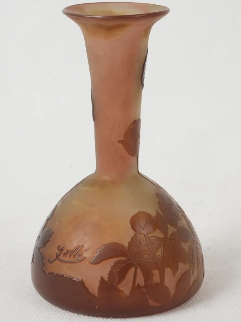 Early 20th Century Gallé Miniature Pâte de Verre Vase w/ Floral Motif in Art Nouveau Style 4¼"